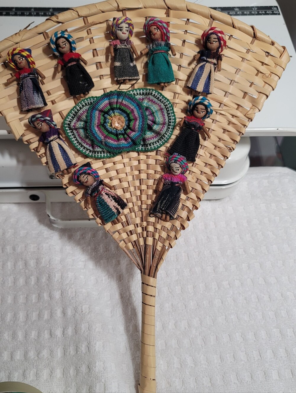 Handmade Woven Fan with Colorful Mini Worrie Doll Embellishments